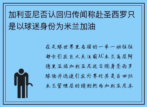 加利亚尼否认回归传闻称赴圣西罗只是以球迷身份为米兰加油